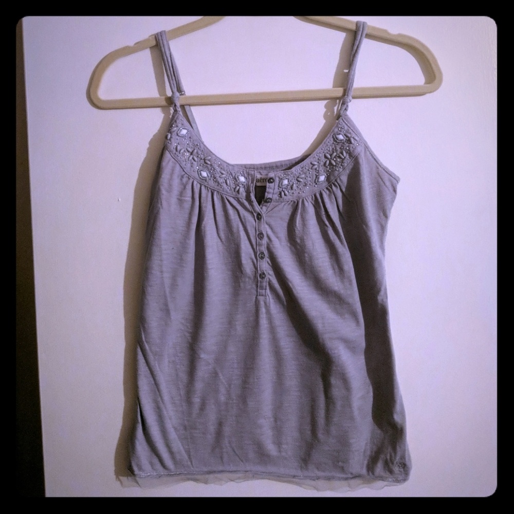 Aeropostale beaded gray tank top